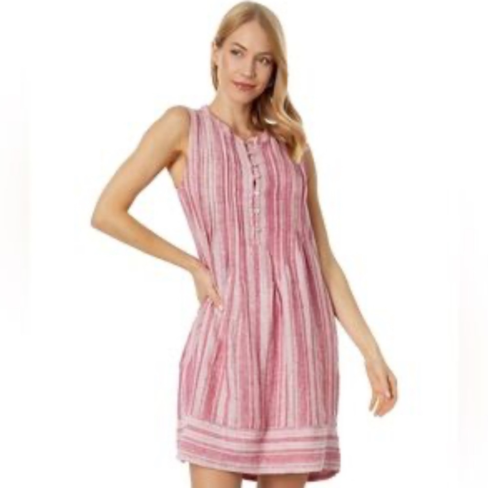 Faherty Pink Striped Isha Mini Linen‎ Dress Button Front Sleeveless XS